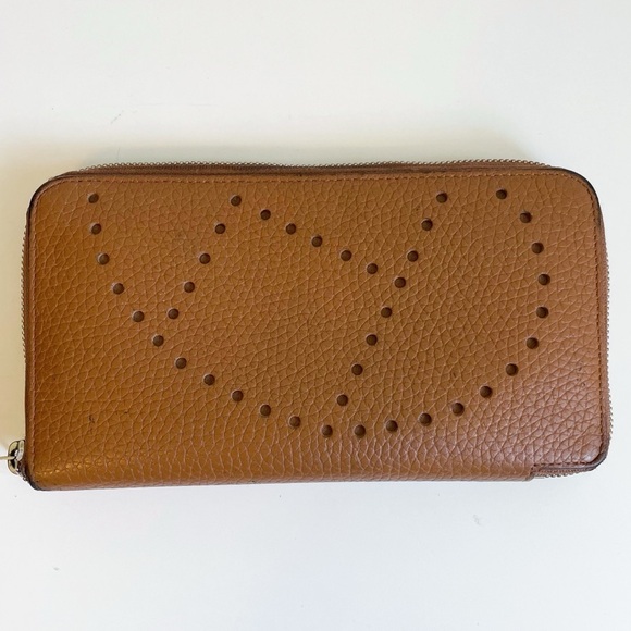 Hermes Evelyne Wallet brown tan leather clutch billfold zippered neutral pebbled - Picture 1 of 13